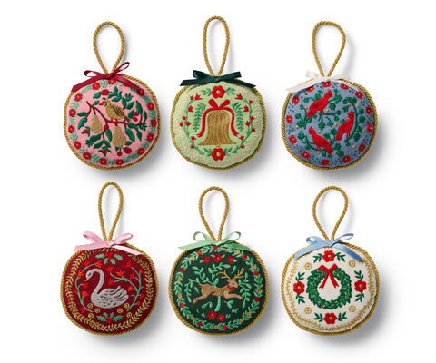 Christmastide Embroidered Ornament Set of 6